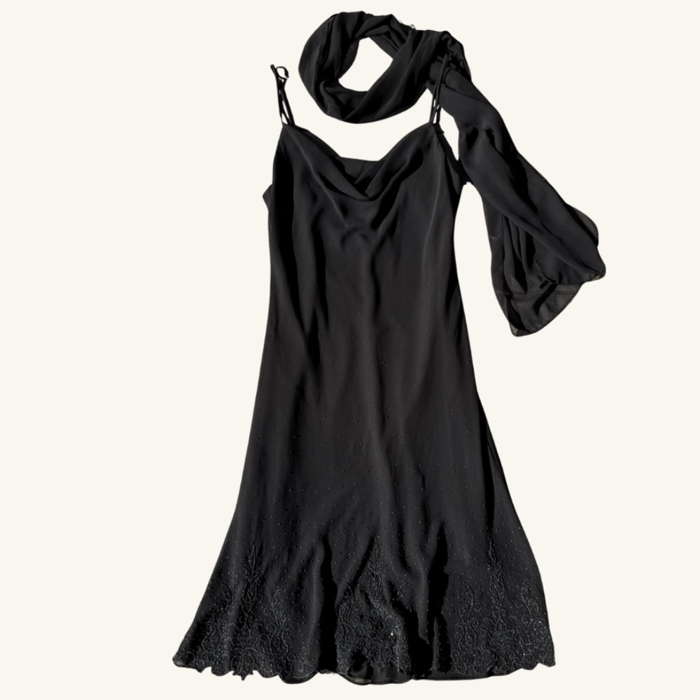 Y2K 'Dollar' Little Black Dress with Beaded Embroidery M/L